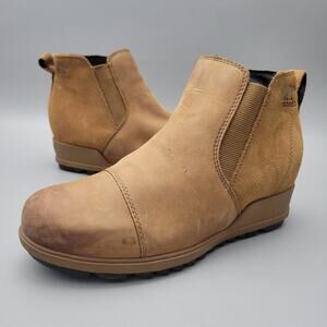 Sorel Evie II Boots Women's Size 8.5 Chelsea Brown Leather Wedge Boho Boots